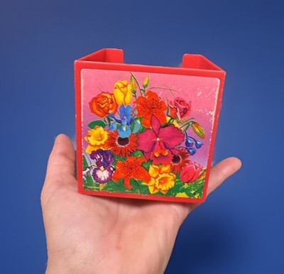 1990s Vtg LISA FRANK Stationary Cube Post It Note Holder RARE FLORAL PRINT