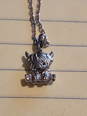 GNOCE HIGHLAND COW CHARM ON 20'' ADJUTABLE CHAIN STAMPED ''SS 925'' STERLING SILVER