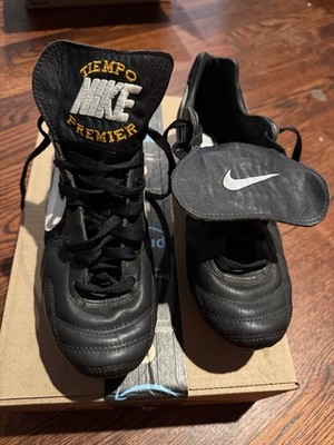 Nike Tiempo Premier Metal Soccer Cleats Black Leather Low Top Lace Up