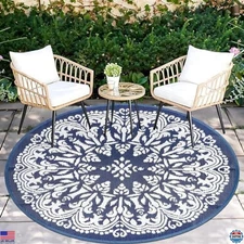 HOMCOMODA 6FT Round Waterproof Outdoor Patio Rugs - Reversible Straw Circle Rugs