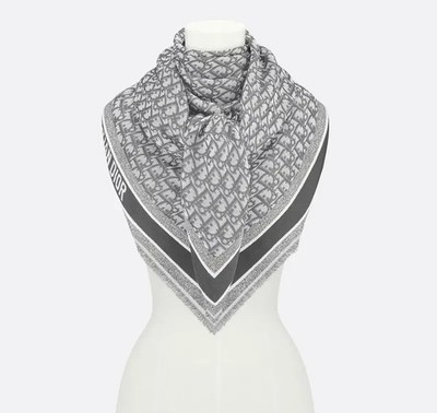 Christian Dior Oblique Shawl Scarf 140x140 Silk Wool Blend 12DOB140I142