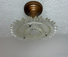 vintage Art Deco clear star burst shade flush mount fixture