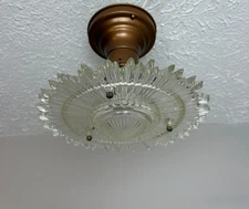 vintage Art Deco clear star burst shade flush mount fixture