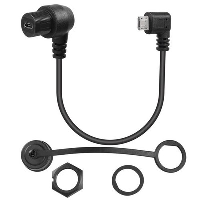 90 Micro USB Panel Flush Mount Waterproof Extension Cable 28cm 11in Left Bend