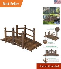 5FT Rustic Fir Wood Garden Bridge - Sturdy Ar...