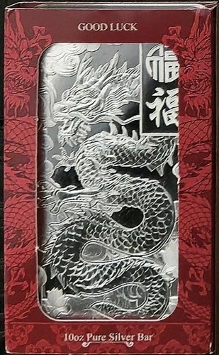 Pamp Lunar Dragon Silver Bar Good Luck - 10 Oz . 999