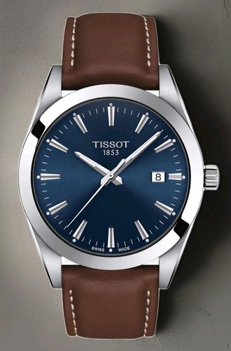 Tissot Gentleman Watch Blue Dial Brown Leather Strap T127.410.16.041.00