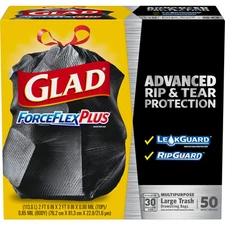 Glad ForceFlexPlus Drawstring Trash Bags, 30 Gallons, Black, Carton Of 150