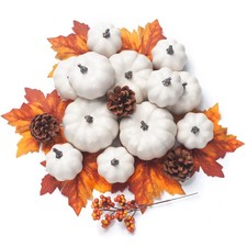 White Artificial Pumpkins, 22 PCS Fake Pumpkin Decorations Set for Thanksgivi...