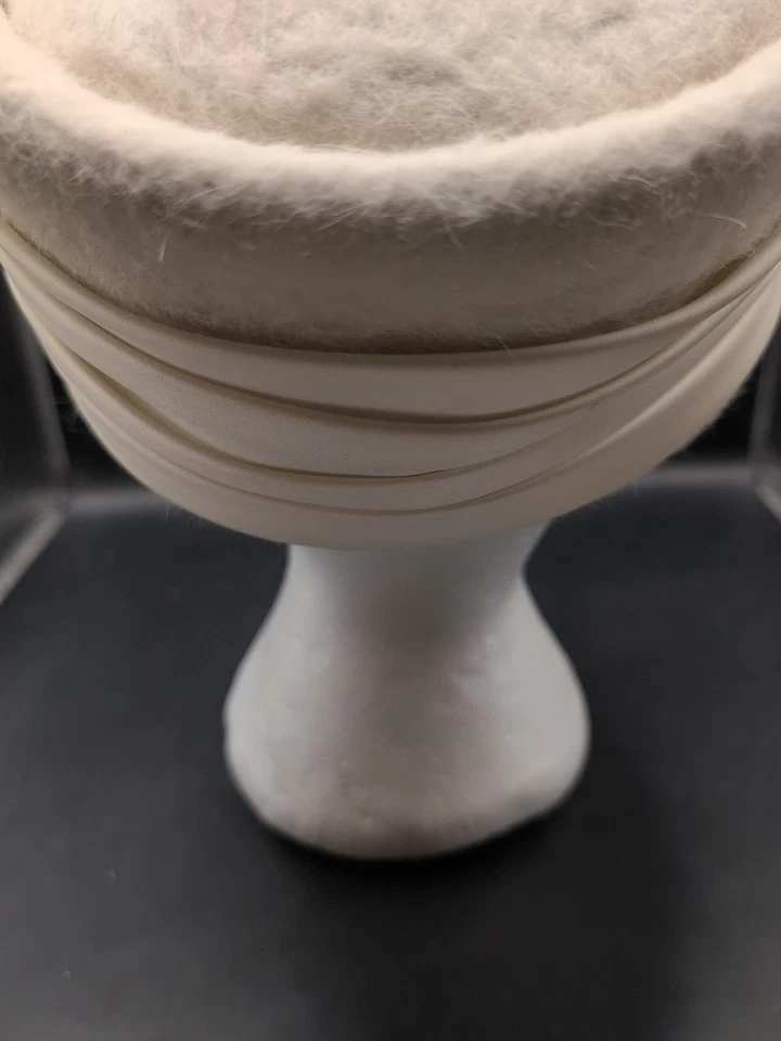 Vintage Bunny Fur Pill Box Hat With Rhinestone Adornment By Lady Byrd Italy  - Image 4 of 4