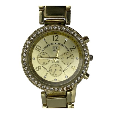 NY&C Watch Womens 38mm Gold Tone Case Dial Band Quartz Three Hands *READ*