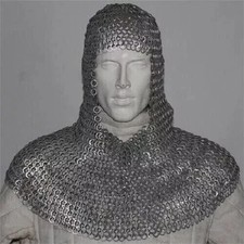Handmade Riveted Chainmail with Flat Washer Coif Medieval Chain mail Hood Unique