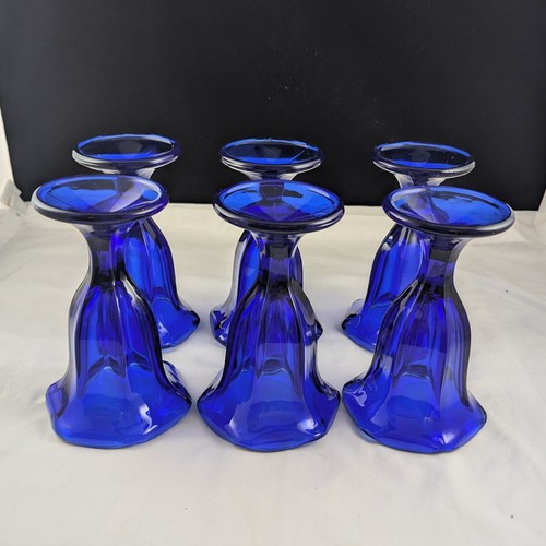 set of (6) Anchor Hocking cobalt blue tall footed ice cream Sundae glasses - Picture 5 of 6