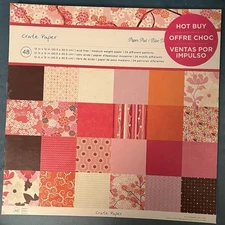 Crate Paper 12 x 12 Paper Pad Red Pink Brown 24 Patterns/48 Sheets NEW