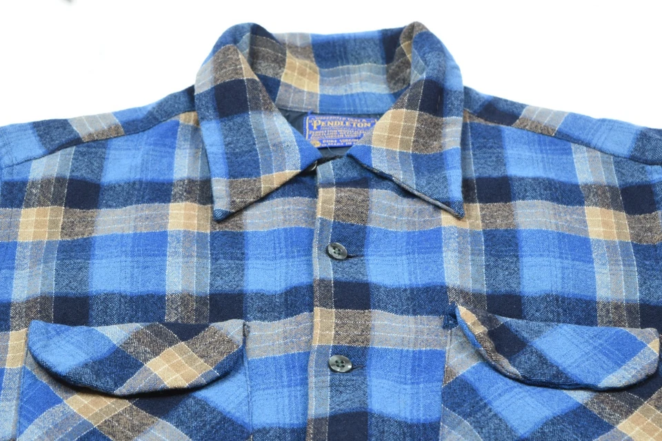 Vintage Pendleton Flannel Shirt Mens Large Blue Plaid Wool Long Sleeve Button-Up - Image 3 of 4