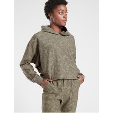 Athleta Women's Olive Green Cropped Camo Printed Farallon Hoodie Size S