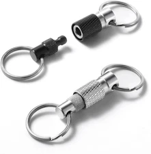 Quick Release Keychain Detachable Key Ring With 2 Split Rings Black Silver 2Pack