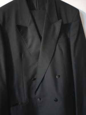 Tuxedo Evening Dinner Wedding Suit Jacket Trousers 42 Black Wool Blend W36 L31