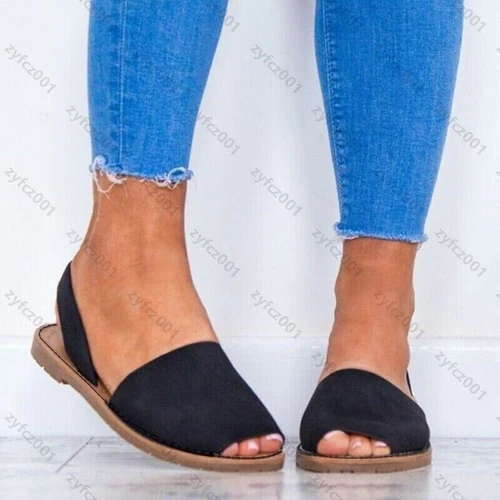 Sandalias planas menorquinas para mujer Mula española con cordones punta abierta verano zapatos para dama - Imagen 4 de 19