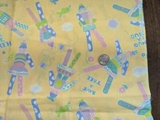 VTG/USA 100%cotton REMNANT 1Yd+9"/22"w YELLOW Fab x EARTH DAY celebrations, NEW