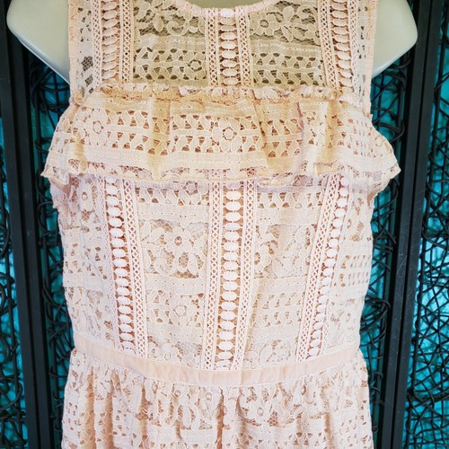 DISNEY PRINCESS SLEEVELESS DRESS GIRLS L PEACH LINED RUFFLES LACE ZIP BACK - Picture 3 of 14