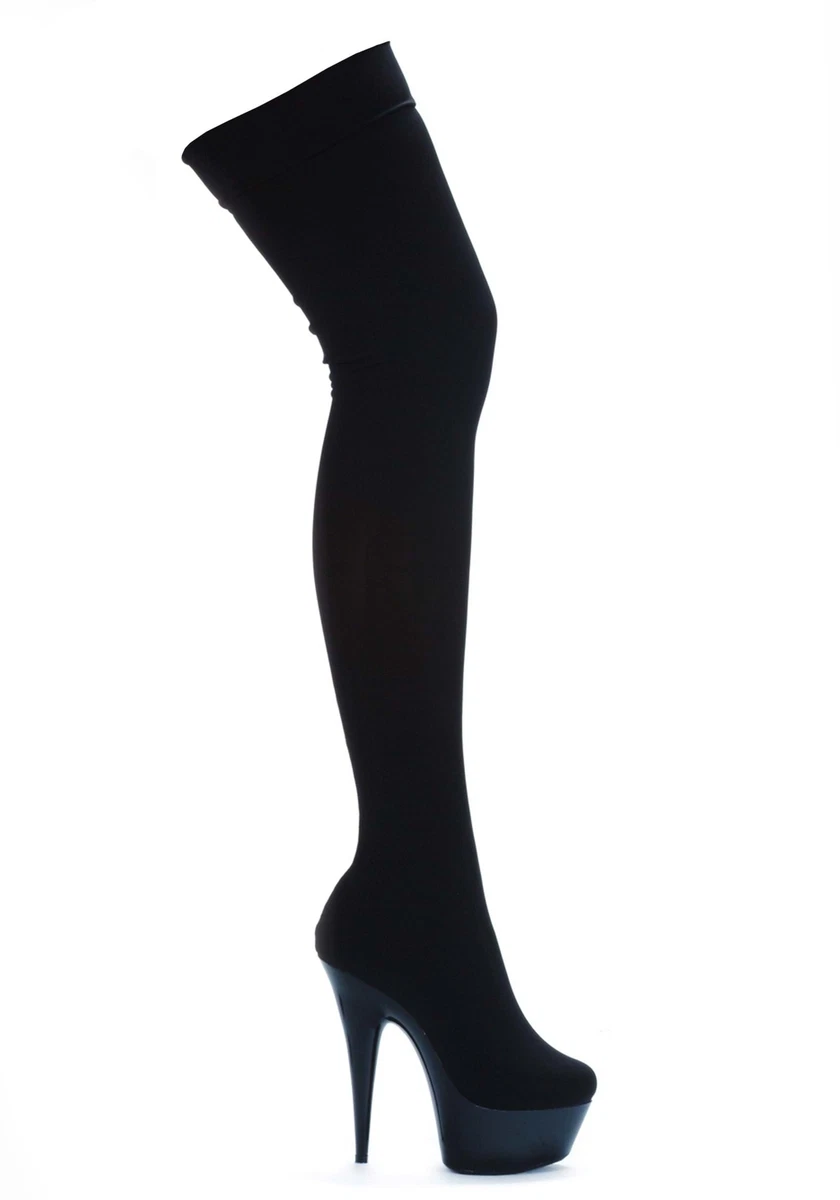 Black stretch lycra thigh high cheap boots