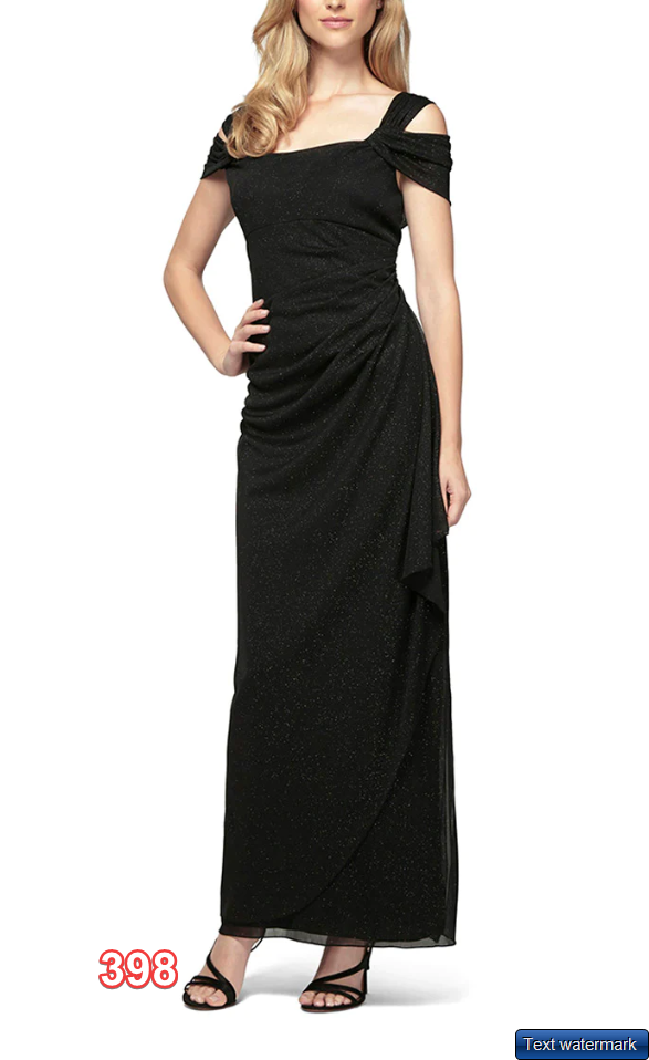 Alex Evenings Womens Long Cold Shoulder Dress Black Glitter 8 Alex