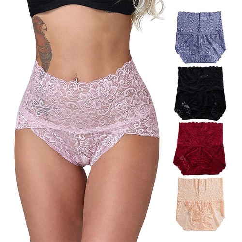 3Pcs Womens Lace High Waist Panties Underwear Briefs Lingerie Knicker Plus Size - Picture 1 of 52