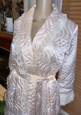 Christian Dior Lingerie Satin Lace Quilted Robe House Coat Pink VTG