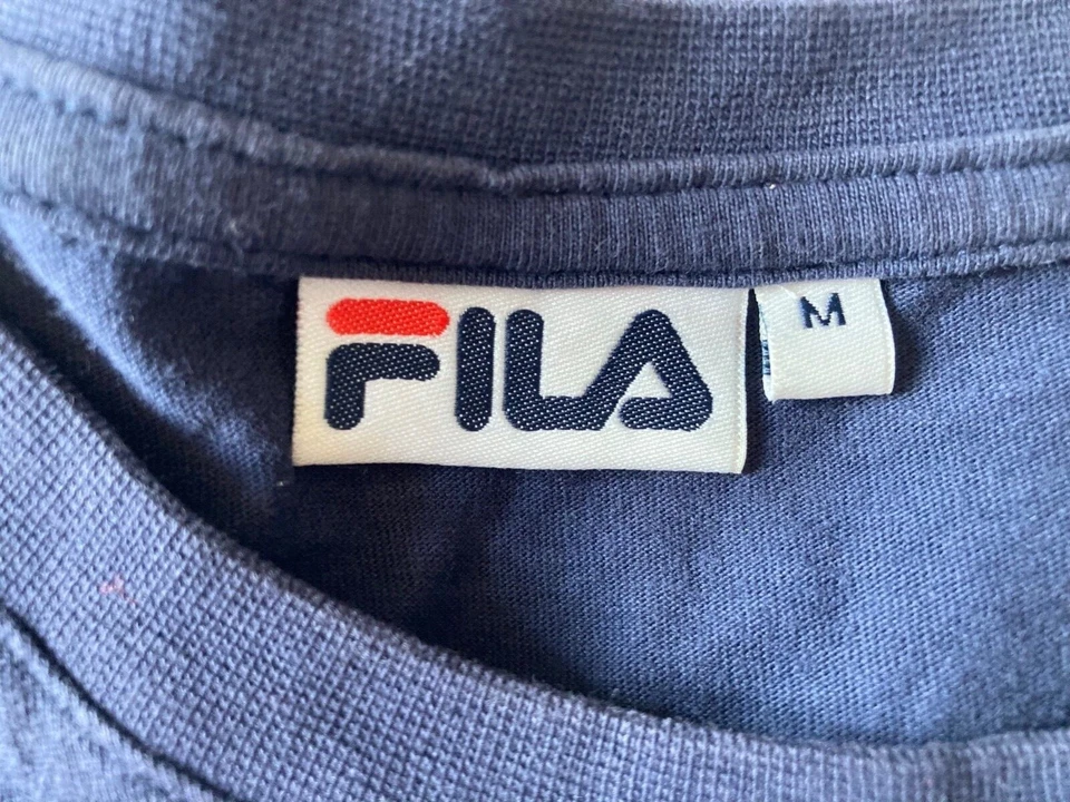Fila Mens Vintage Large Logo Tee T-Shirt 100% Cotton Navy Size Medium - Image 3 of 4