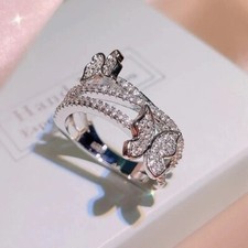 Round Cut Simulated Diamond Gorgeous Butterflies Band Ring 14k White Gold Plated
