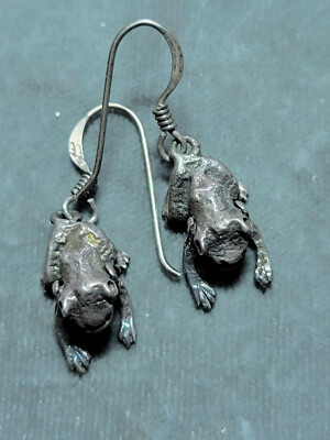 COQUI Tree Frog Toad Sterling Silver Dangle Hook Earrings 3a 35