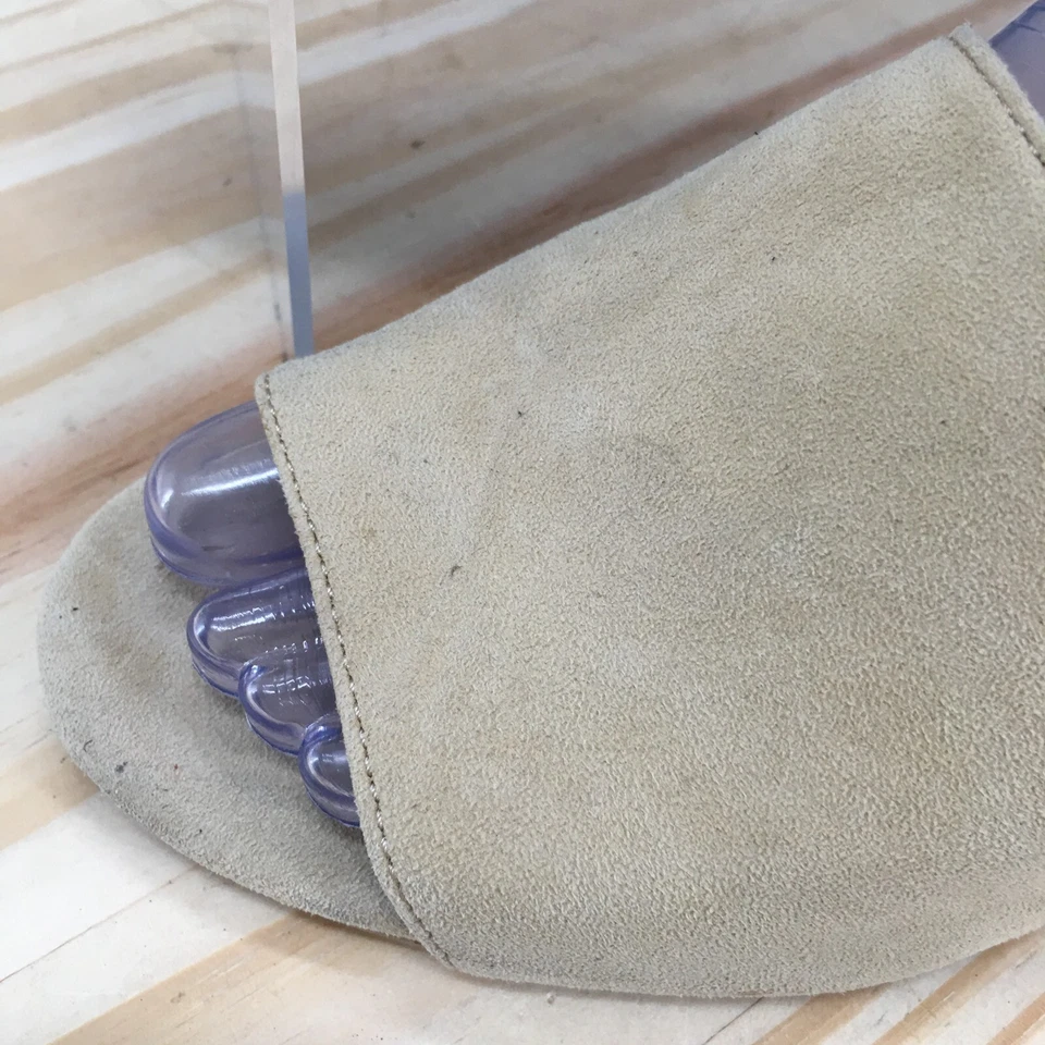 Tahari Sandals Womens 8.5 M Neomea Wedge Slip On Slide Beige Suede Open Toe - Image 3 of 4