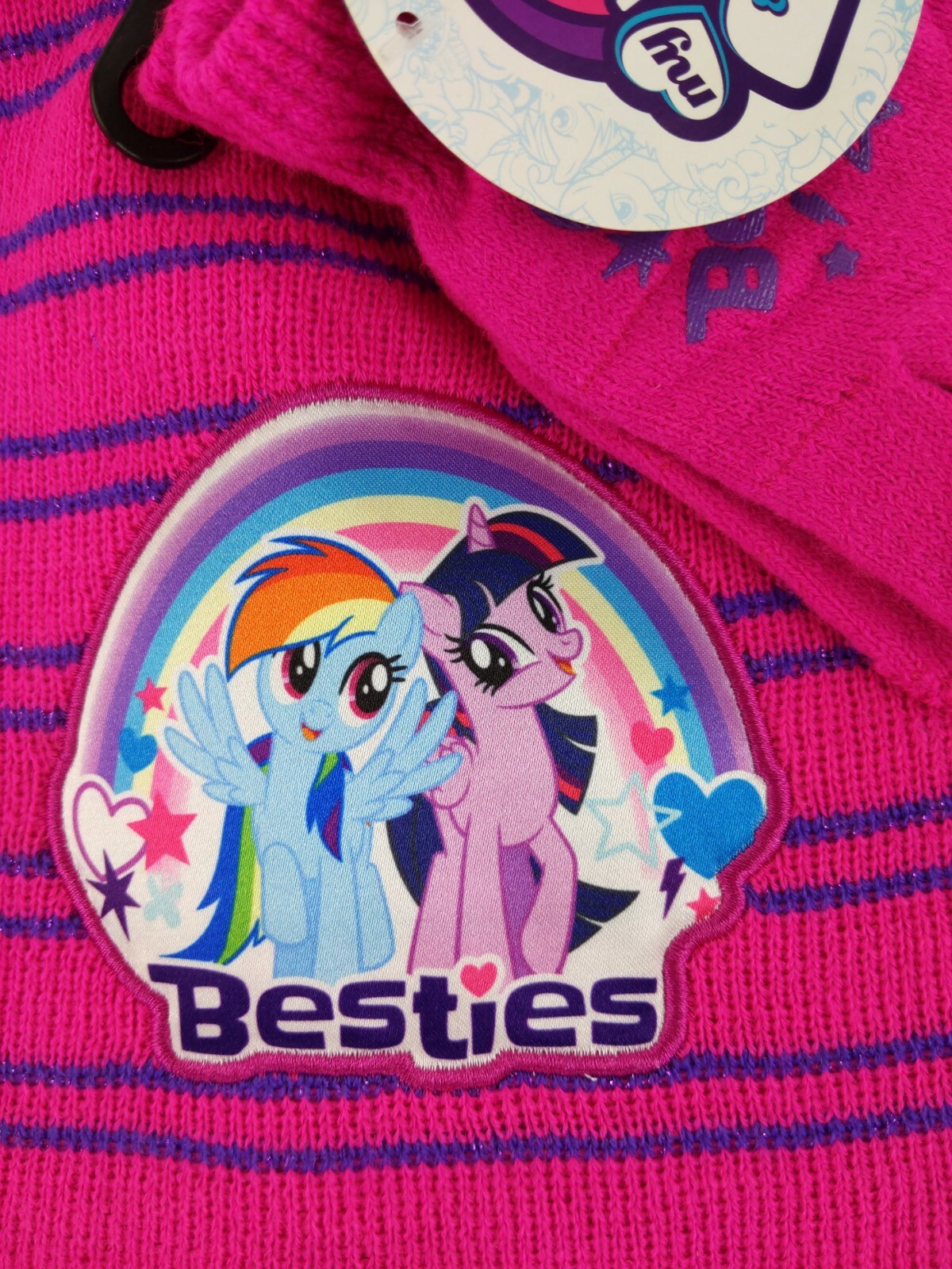 My Little Pony Kids Girls Hat And Gloves Set Pink Purple Besties NEW