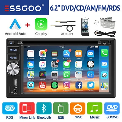 Car Radio Stereo CD DVD Player Carplay Android Auto Bluetooth USB AUX Double DIN