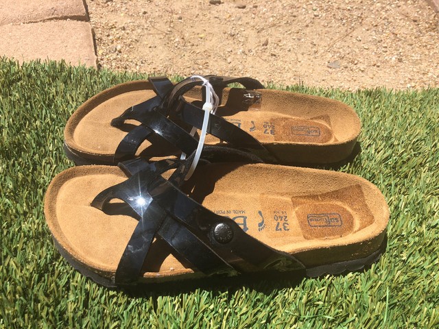 Womenâs Vinja Betula By Birkenstock Black Patent Leather Softbed Sandal Sz 6/6.5 | eBay