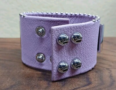 JUICY COUTURE W Wide Purple Leather Bracelet Lg Pave Crystal