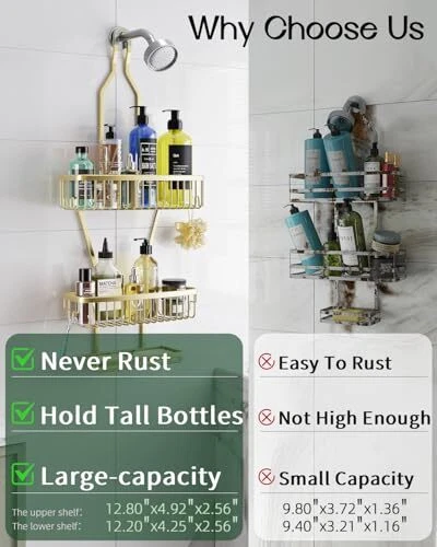 Shower Caddy Hanging Bathroom Organizer: Over Head Long Rack for Tall