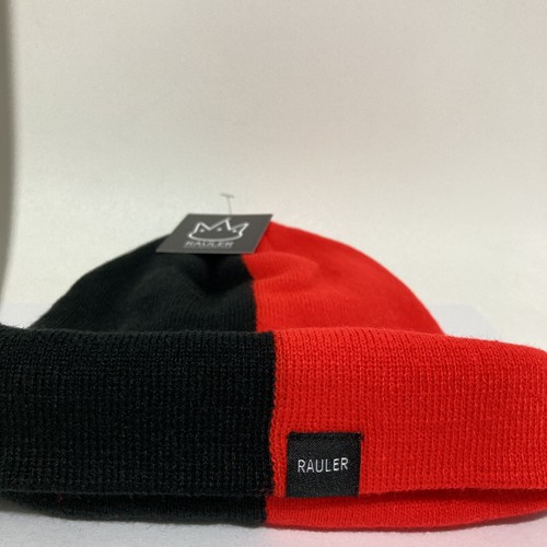 Jay Rauler Half Black Red 2 Two Tone Beanie Knit Cuff Cap Hat Unisex Tag ⭐️ - Picture 3 of 6