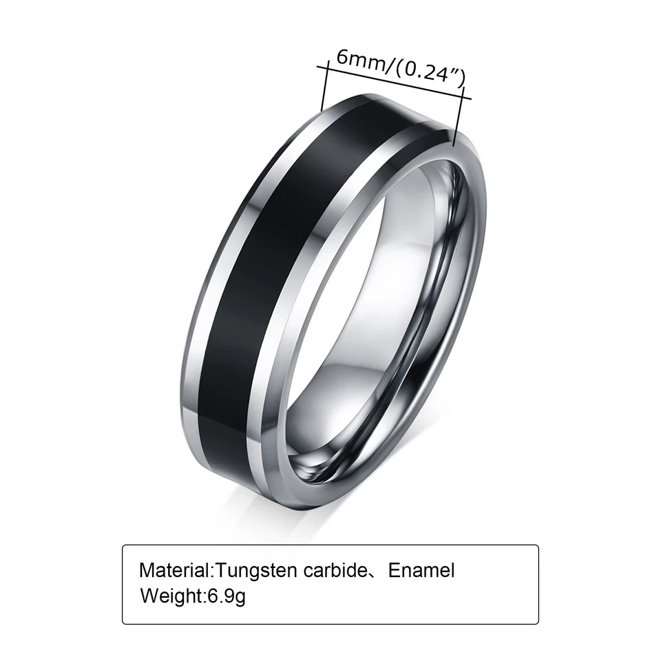 Diseño Original 6mm Acero Tungsteno Goteo Goma Hombres Anillo Moda Joyería Regalo Foto 2 de 4