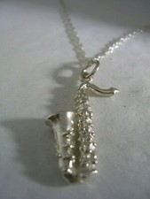 SAXOPHONE PENDANT CHARM WITH HIGH POLISHED FINISH IN STERLING SILVER WITH CHAIN