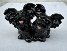 Vintage Skye Terriers Goebel W Germany Attached Pair Figurine 30505, All Black