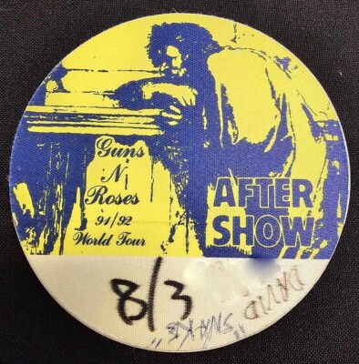 Guns N' Roses 1991/92 After Show Pass Yellow Skid Row, Dave ''Snake'' Sabo's Pass