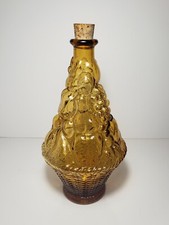 Vintage Empoli Amber Glass Genie Bottle Decanter Fruit Basket Italy