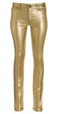 Vintage Y2K Gold metallic pants S mid-rise skinny Party Dress Jeans Retro Club