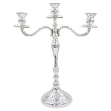 Candélabre en Argent Massif 800 avec Trois Bougies Style Anglais 