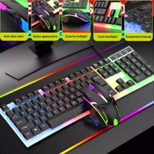 Wired Gaming Keyboard and Mouse Set RGB LED Rainbow Backlit for Computer Desktop