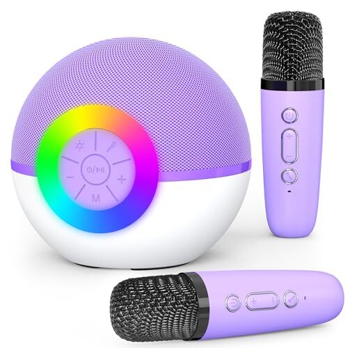 Mini Karaoke Machine for Kids Adults,Portable Bluetooth Speaker Purple 2mic