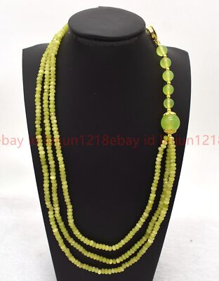 3 Reihen Natürlich 2x4 mm Facettiert Grün Peridot Edelsteine Rondell Perlen Halskette 17-19 Zoll