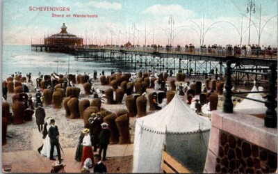 Scheveningen Hague Netherlands Strand En Wandelhoofd Beach Pier Vintage Postcard